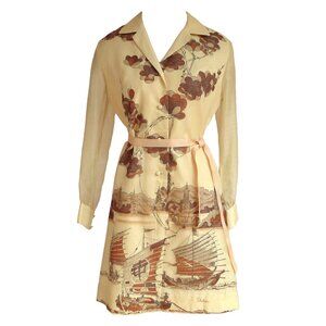 Alfred Shaheen Dress Hawaiian Asian Vintage 1970s Size 8